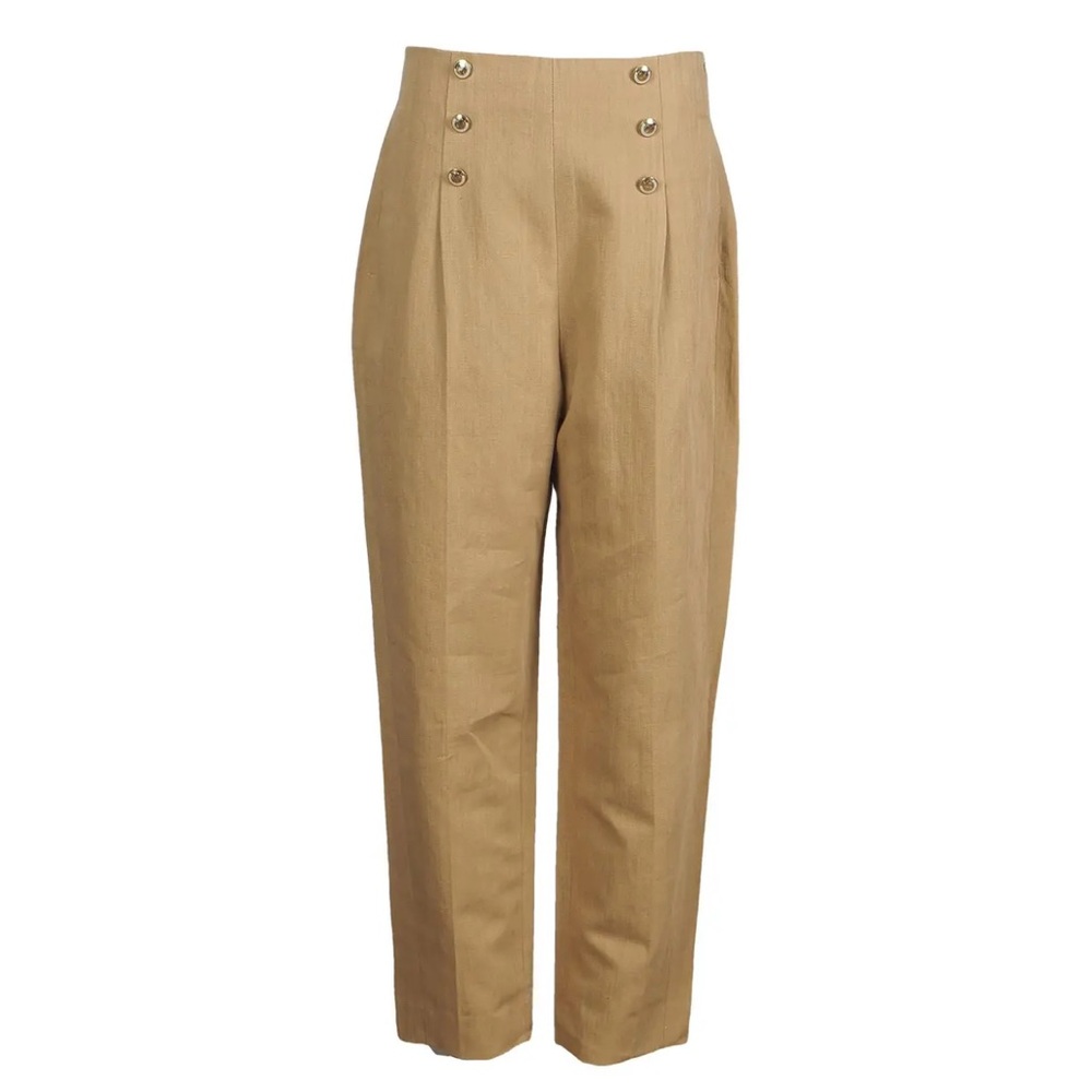 Sandro High-Waist Sailor Trousers in Camel
